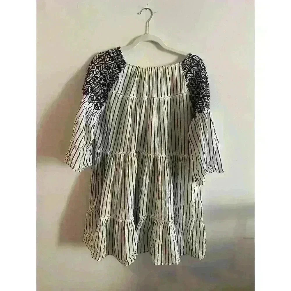 Free People White Lace Sleeve Ruffled Tiers‎ Dress Size Medium